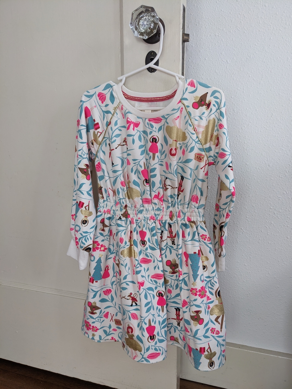 Tucker + Tate White Floral And Ballet Holiday Dress with Pink & Gold Accents
